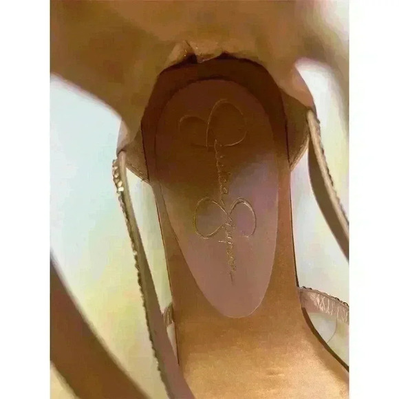 Jessica Simpson Cammie Splittoe Ankle Strap Sandal Gold Size 7.5 Beaded - Picture 5 of 9